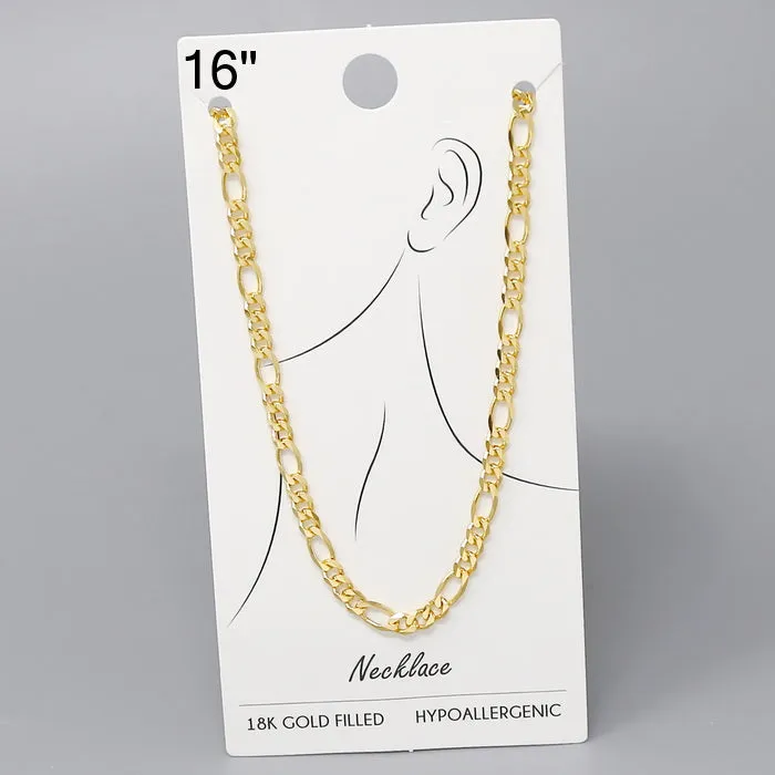 18K Gold Dipped Figaro Chain Necklace - 16"