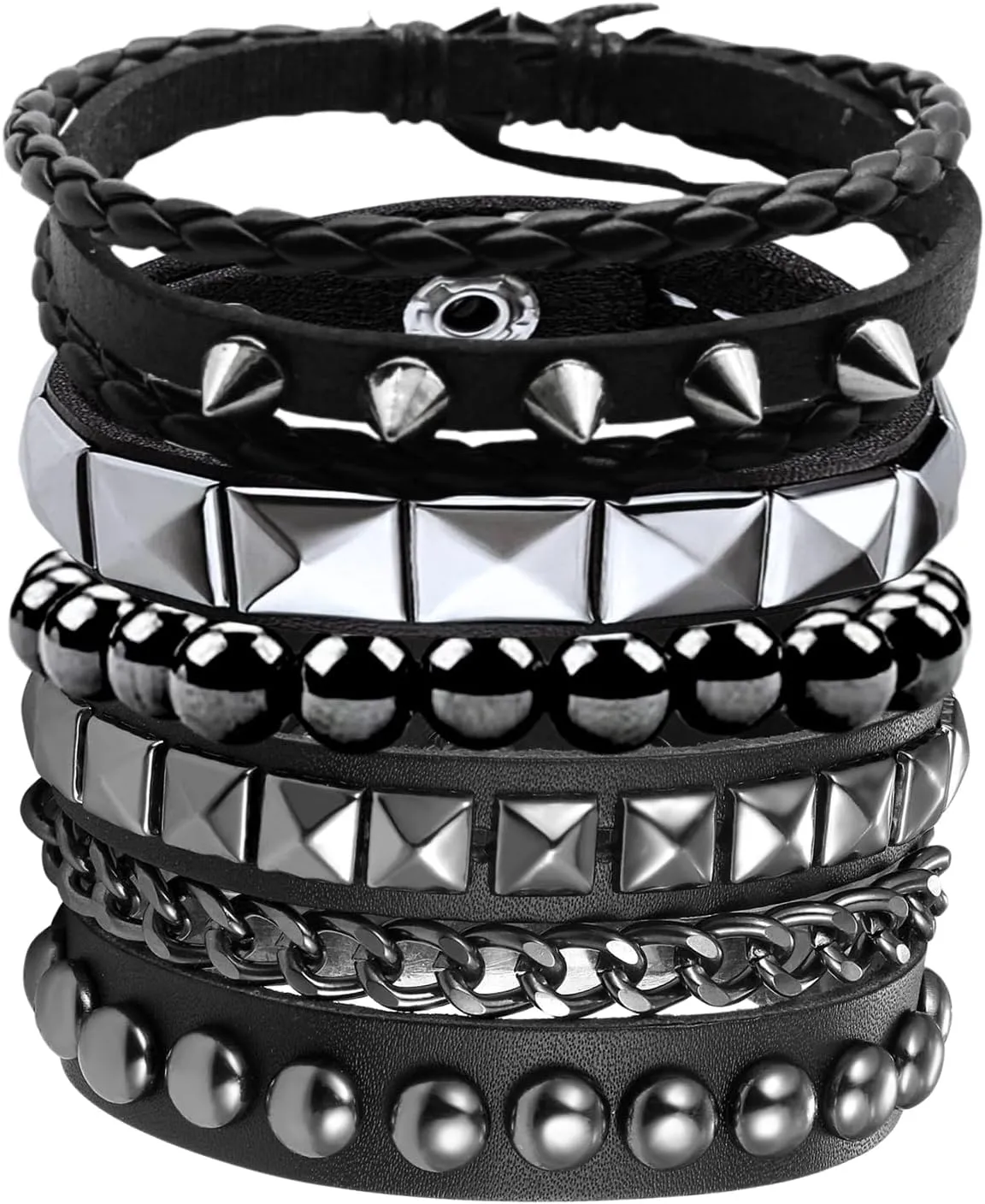 4 Pcs Punk Rock Leather Studded Bracelets for Men Women 80s Gothic Spike Cuff Bracelet Set Emo Accessories for Rocker Outfits