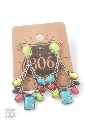 806 Multi Colored Decorative Stone Teardrop Earring