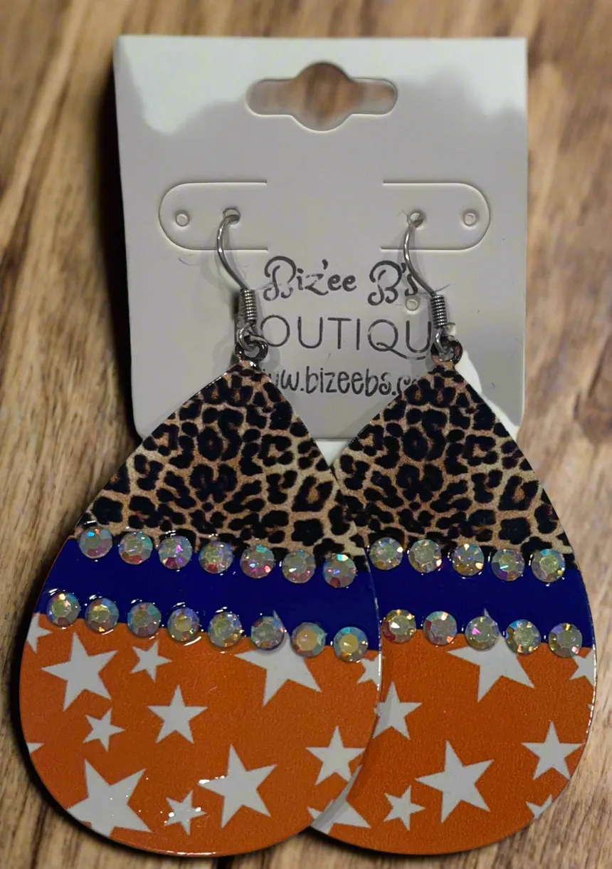Astros Rhinestone Teardrop Earrings