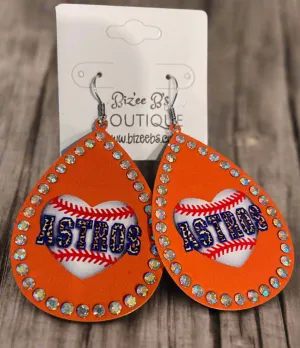 Astros Rhinestone Teardrop Earrings