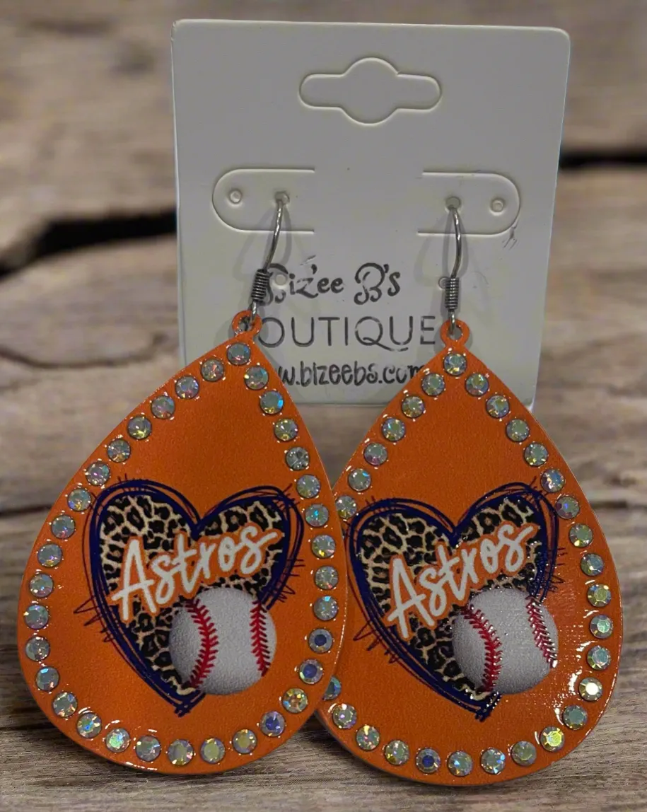 Astros Rhinestone Teardrop Earrings