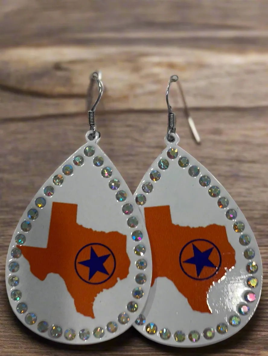 Astros Rhinestone Teardrop Earrings