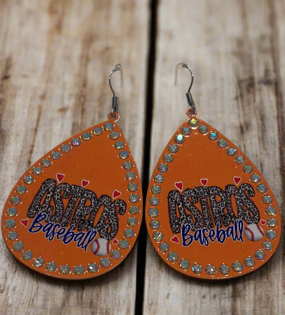 Astros Rhinestone Teardrop Earrings