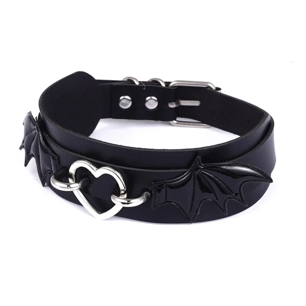 Black PU Leather Bat Choker