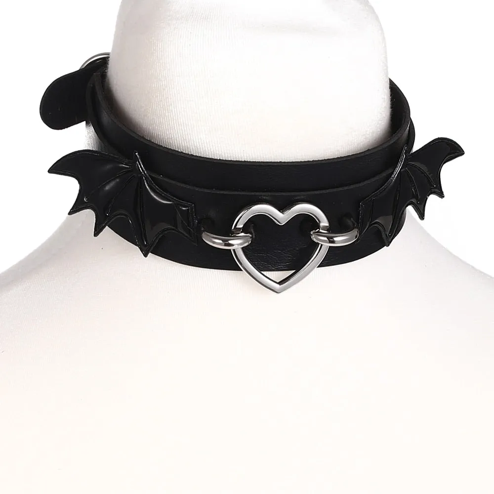Black PU Leather Bat Choker
