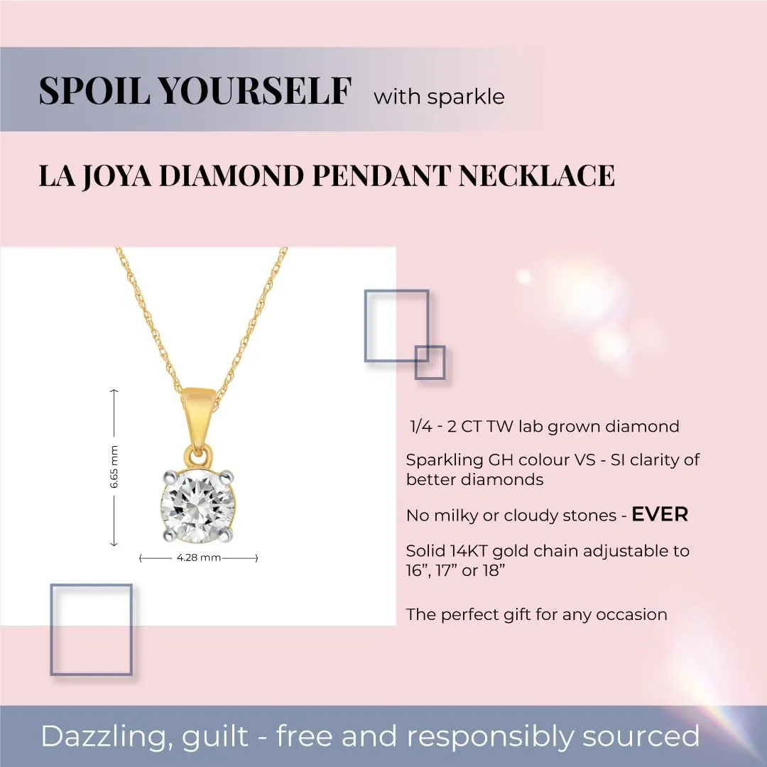 Certified Lab Grown Diamond Necklaces For Women | 1/4-1 Carat Solid 14k Gold Diamond Necklace Accompanied By Adjustable Real Gold Chain | Sparkling GH VS/SI Diamond Jewelry for Women