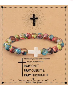 Christian Gifts for Women Cross Bracelets Imperial Nature Stone Bead Bracelet Confirmation Baptism Gifts for Teen Girls Easter Basket Stuffers for Teens Christmas Religious Jewelry