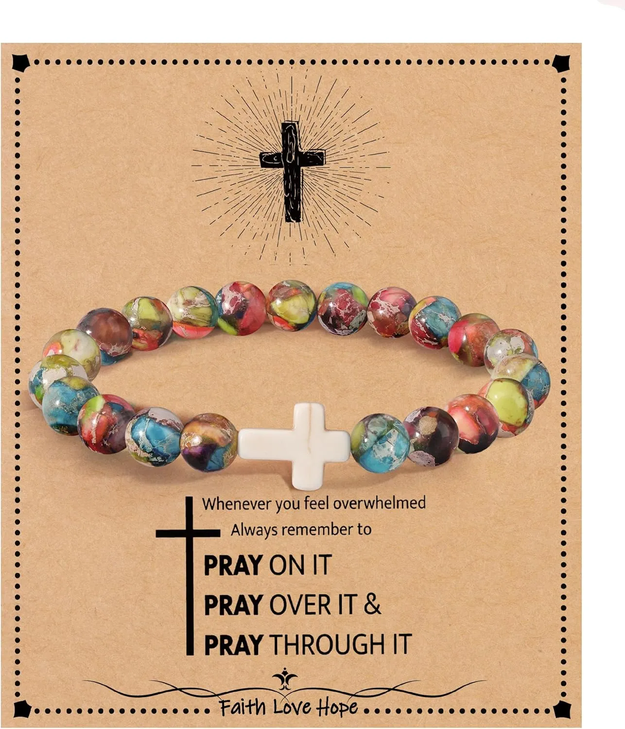 Christian Gifts for Women Cross Bracelets Imperial Nature Stone Bead Bracelet Confirmation Baptism Gifts for Teen Girls Easter Basket Stuffers for Teens Christmas Religious Jewelry