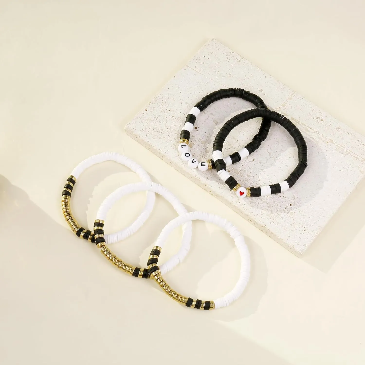 Colorful Lover Outfit Friendship Bracelets Stack For Girls Stackable Layered Heishi Surfer Clay Beaded Stretch Bracelets Accessories For Women Jewelry Set Gift