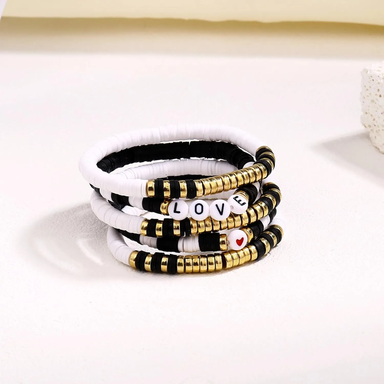 Colorful Lover Outfit Friendship Bracelets Stack For Girls Stackable Layered Heishi Surfer Clay Beaded Stretch Bracelets Accessories For Women Jewelry Set Gift
