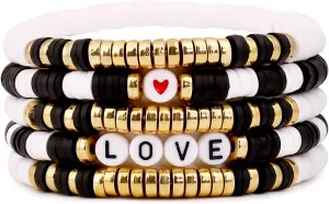 Colorful Lover Outfit Friendship Bracelets Stack For Girls Stackable Layered Heishi Surfer Clay Beaded Stretch Bracelets Accessories For Women Jewelry Set Gift