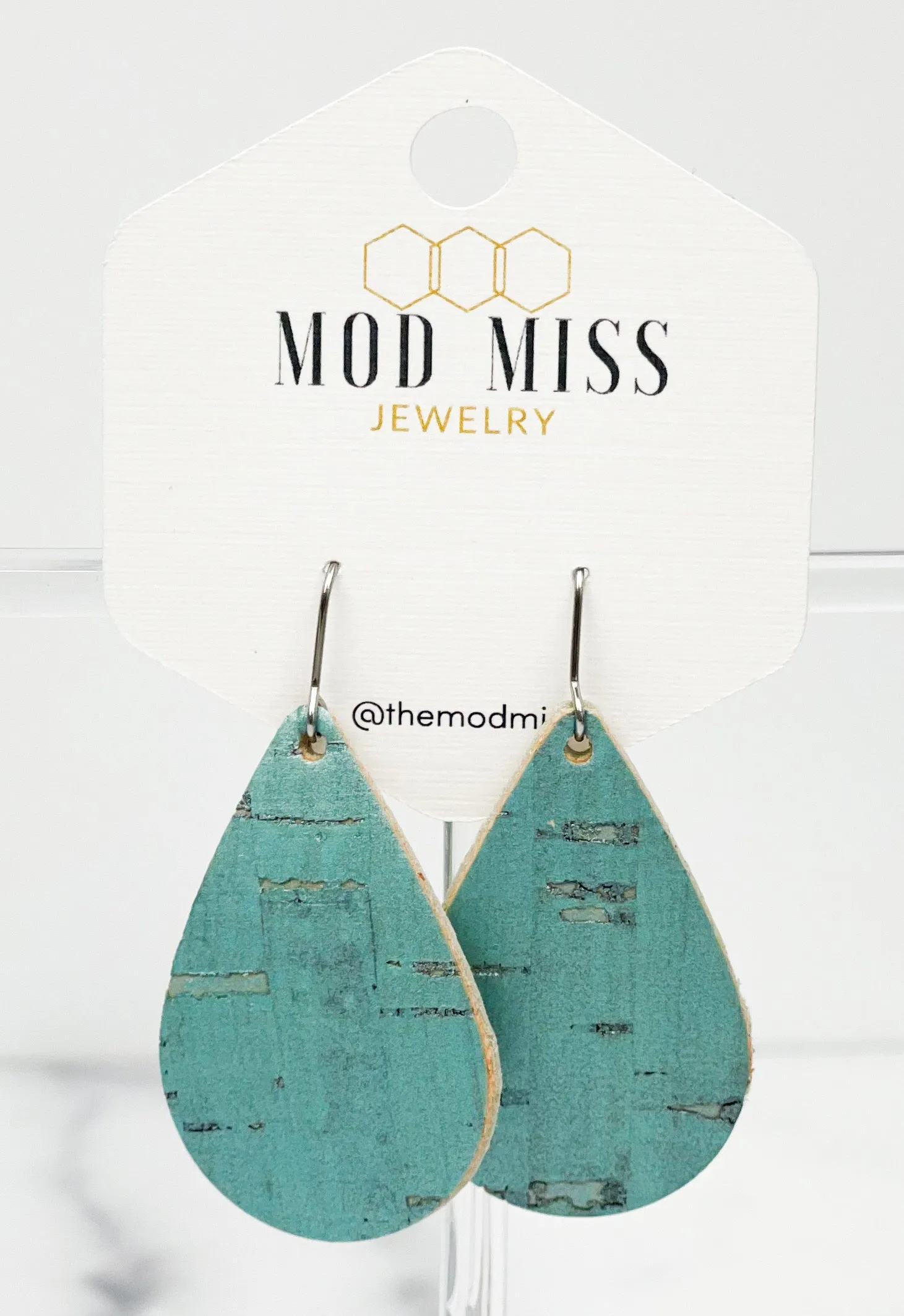 Cork Leather Teardrop Earring Turquoise