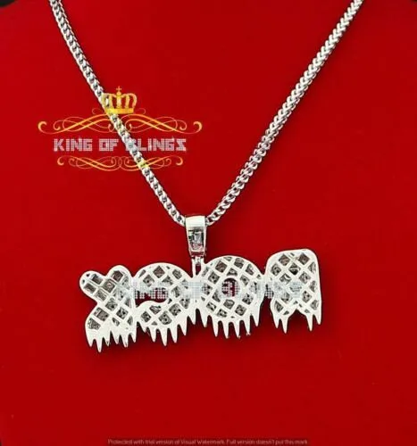 Create Your Own Custom Design in 925 Sterling Silver Dripping ROCK 2.75inch Pendant in Cubic Zirconia