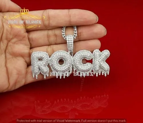 Create Your Own Custom Design in 925 Sterling Silver Dripping ROCK 2.75inch Pendant in Cubic Zirconia