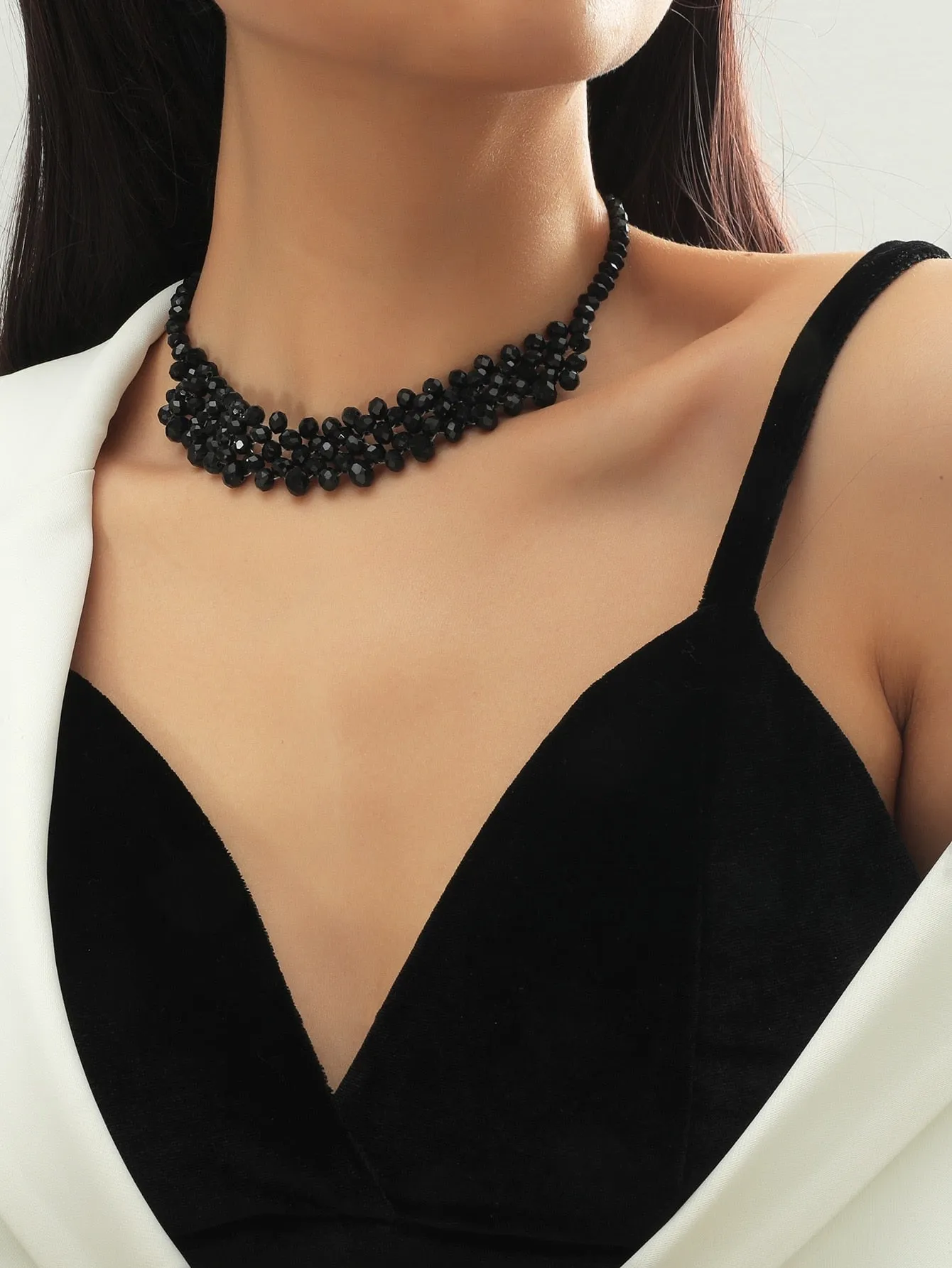 Crystal Black Beaded Necklace for Women Girls Accessories Jewelry Gifts Gift for