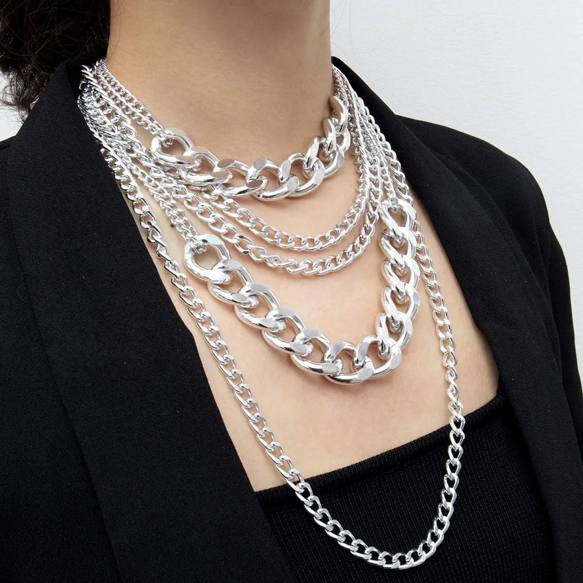 CSIYANJRY99 Chunky Gold Necklaces for Women,Multilayer Punk 80s Hip Hop Necklace,Layered Cuban Link Chain Statement Necklace 90s Freaknik Outfit Accessories for Women