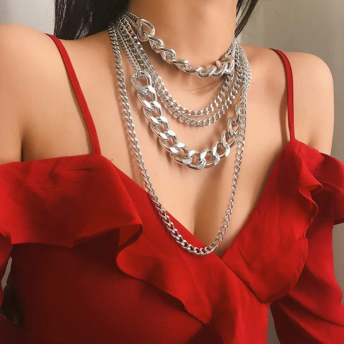 CSIYANJRY99 Chunky Gold Necklaces for Women,Multilayer Punk 80s Hip Hop Necklace,Layered Cuban Link Chain Statement Necklace 90s Freaknik Outfit Accessories for Women