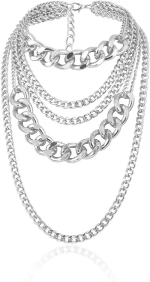 CSIYANJRY99 Chunky Gold Necklaces for Women,Multilayer Punk 80s Hip Hop Necklace,Layered Cuban Link Chain Statement Necklace 90s Freaknik Outfit Accessories for Women