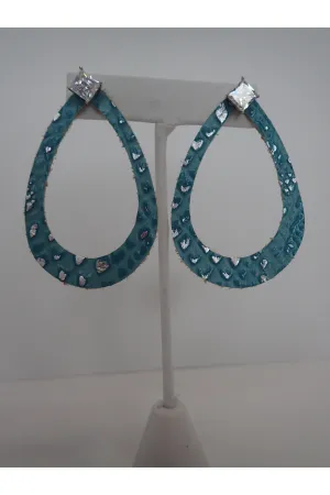 Emma Blue Leather Snakeskin Teardrop Earring With Rhinestone Stud