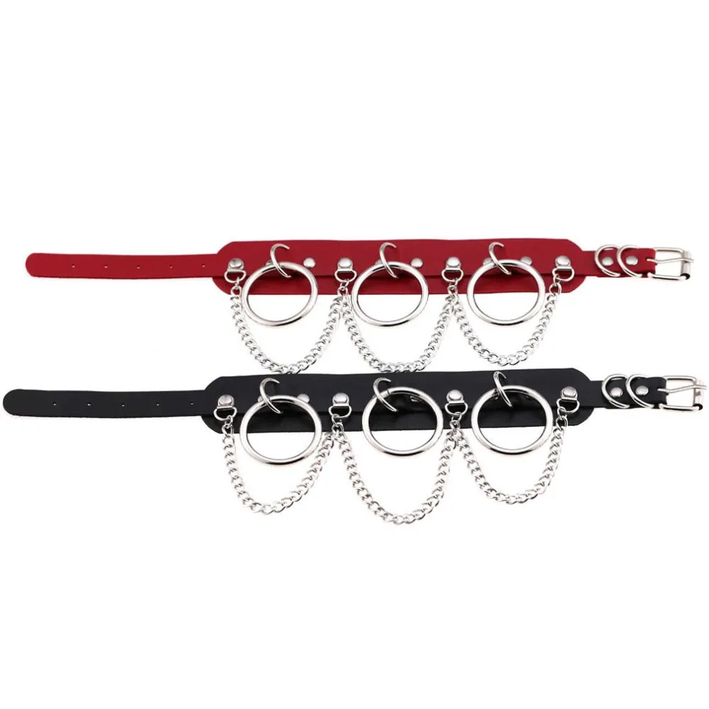 Gothic Faux Leather 'O'ring Chain Choker