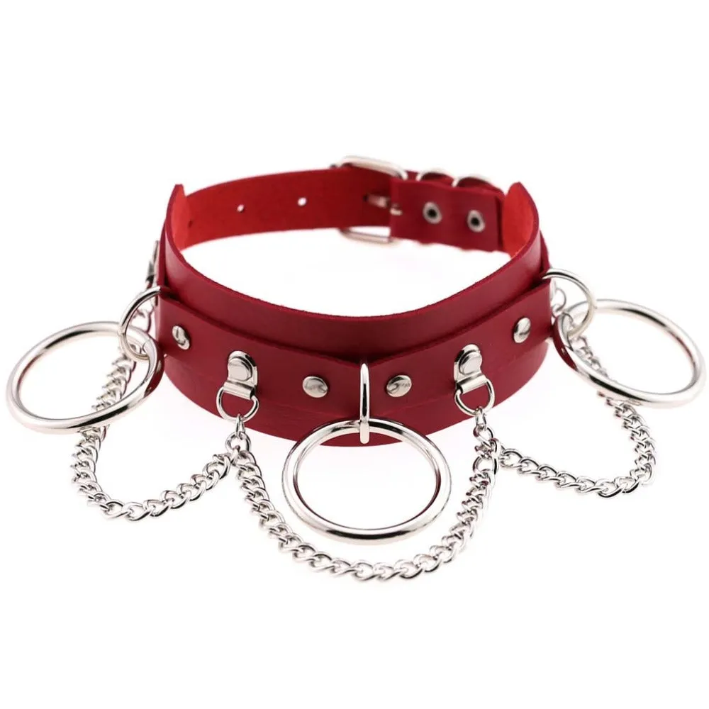 Gothic Faux Leather 'O'ring Chain Choker