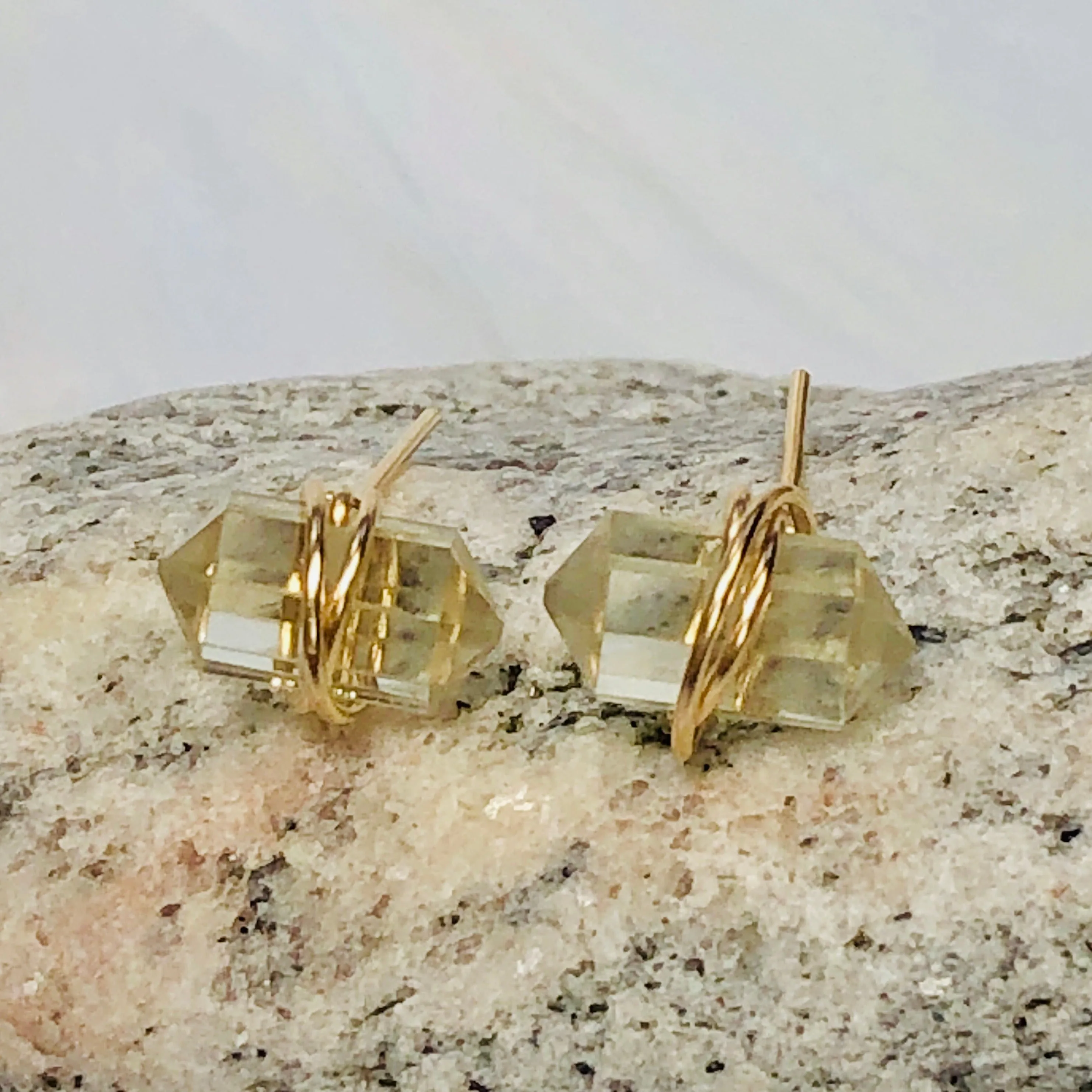 Green Amethyst Crystal Post Earrings, dainty green amethyst stud earrings, artisan parisiolite earrings