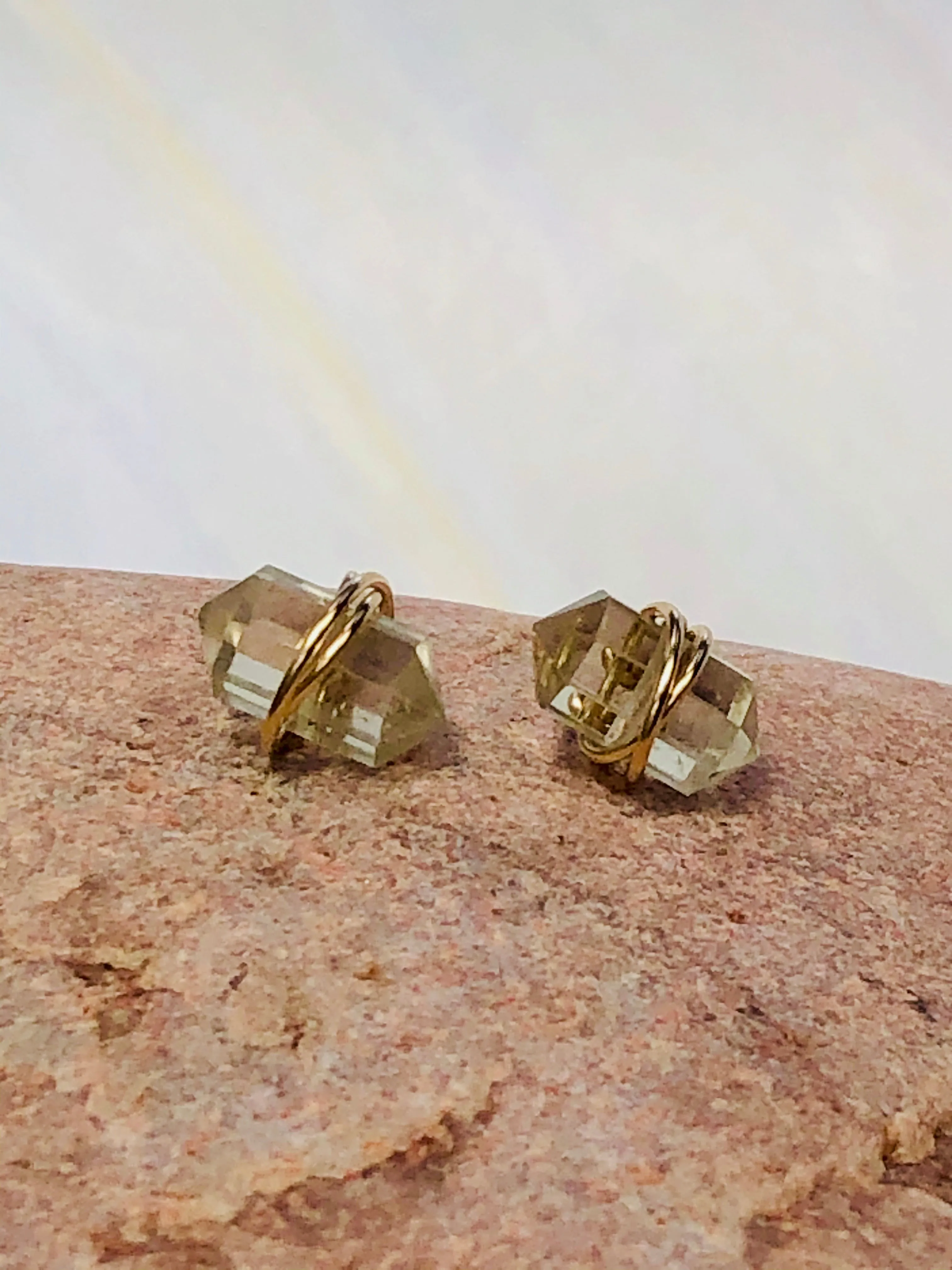 Green Amethyst Crystal Post Earrings, dainty green amethyst stud earrings, artisan parisiolite earrings