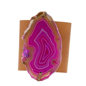 HANDCRAFTED CUFF - BROWN LEATHER WITH PINK AGATE - 6CMBRPI