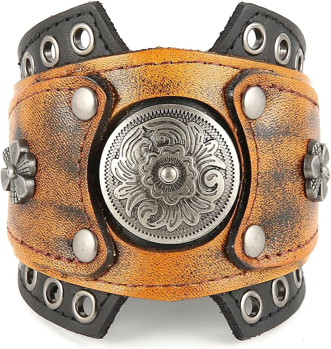 HZMAN Leather Bracelets Retro Men's Leather Cuff Bracelet Adjustable Wide Wristband Bracelet Jewelry Gift