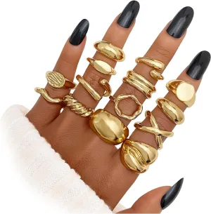 IFKM Gold Chunky Rings Set for Women 14k Gold Plated Thick Dome Stackable Open Rings Trendy Dainty Minimalist Jewelry Gifts