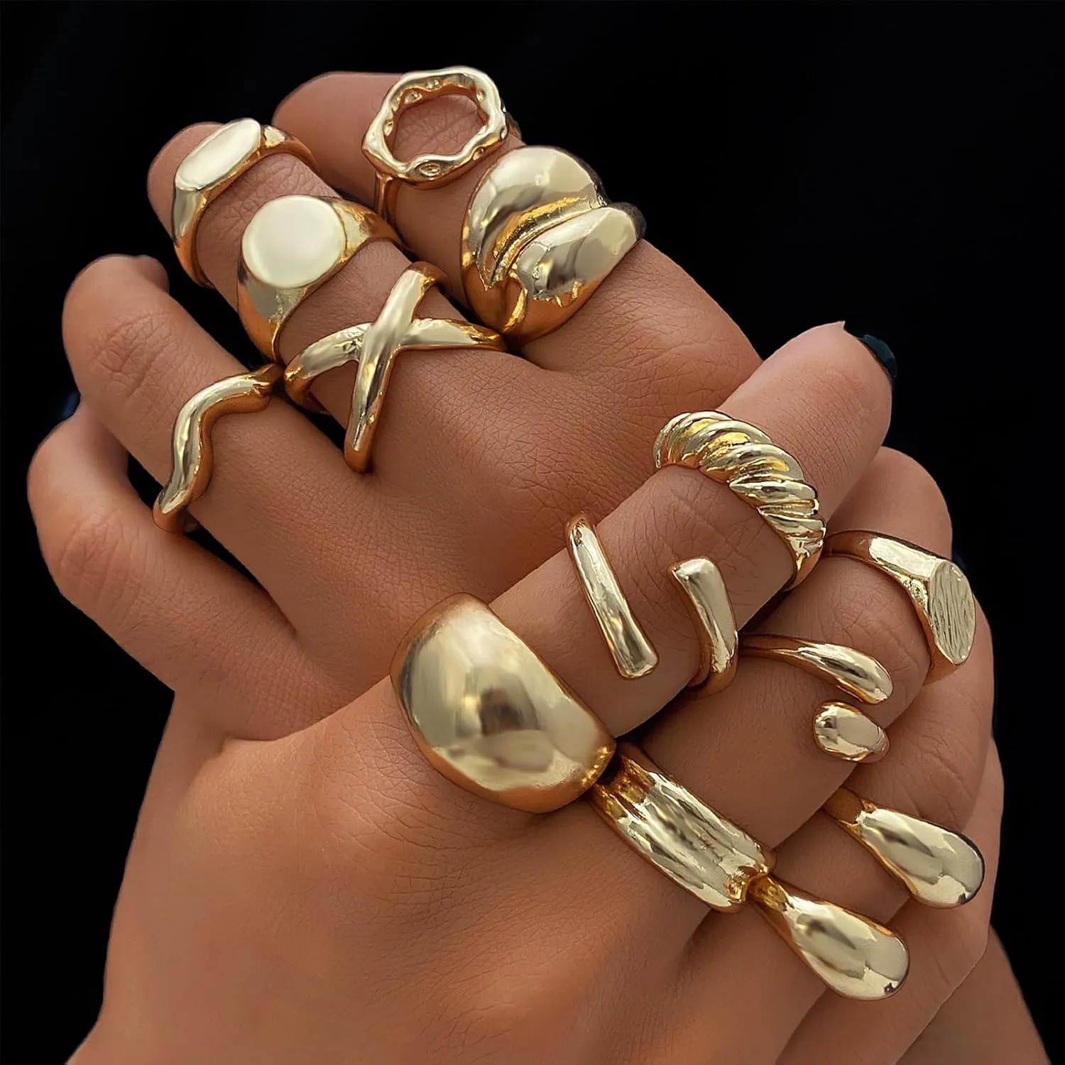 IFKM Gold Chunky Rings Set for Women 14k Gold Plated Thick Dome Stackable Open Rings Trendy Dainty Minimalist Jewelry Gifts