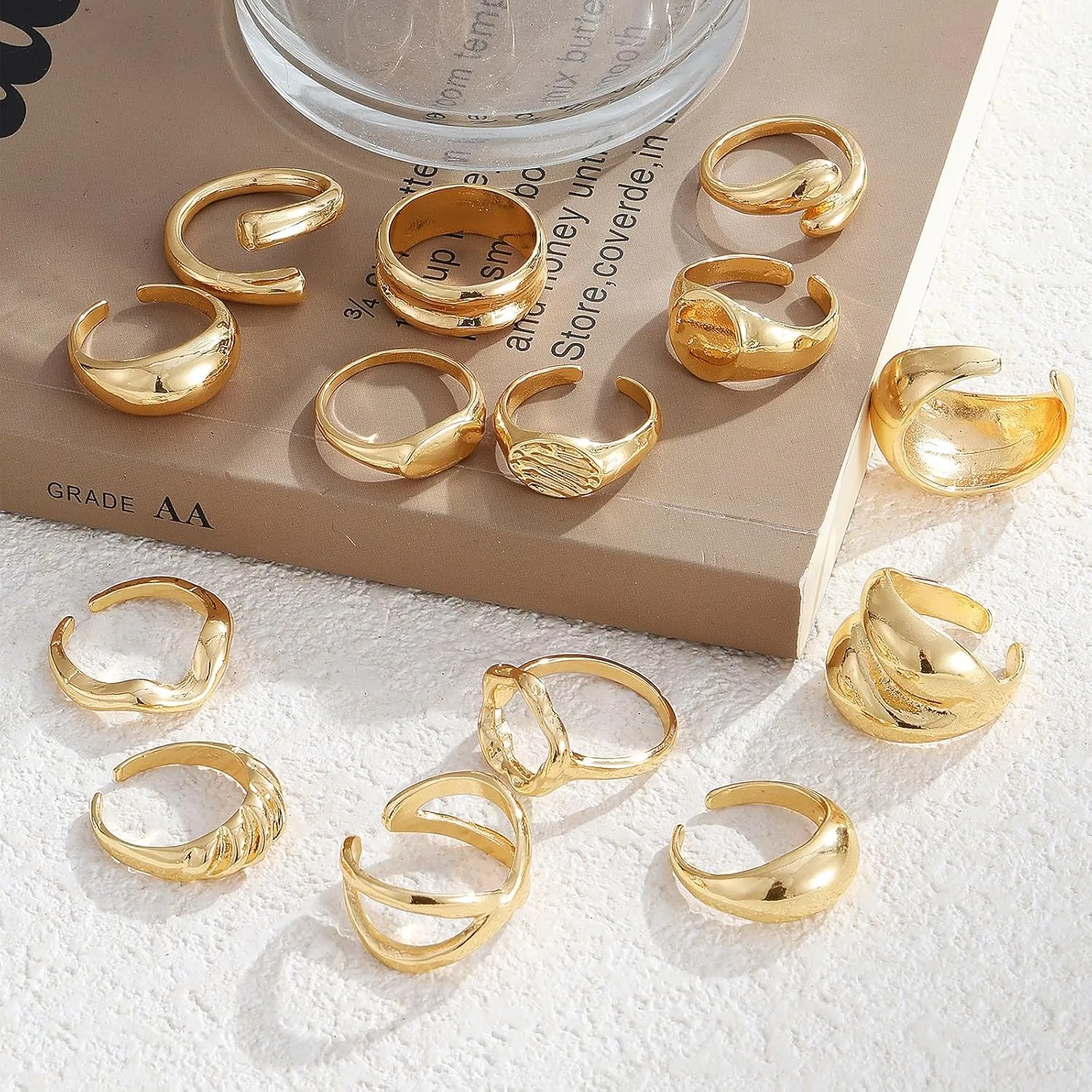 IFKM Gold Chunky Rings Set for Women 14k Gold Plated Thick Dome Stackable Open Rings Trendy Dainty Minimalist Jewelry Gifts