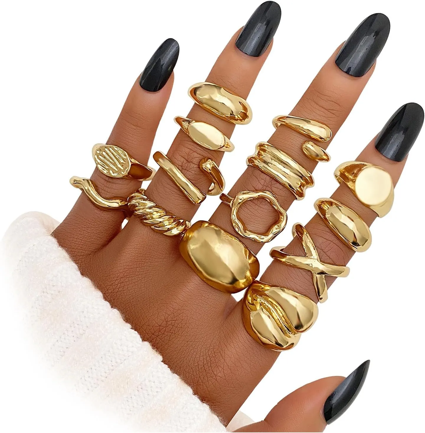 IFKM Gold Chunky Rings Set for Women 14k Gold Plated Thick Dome Stackable Open Rings Trendy Dainty Minimalist Jewelry Gifts