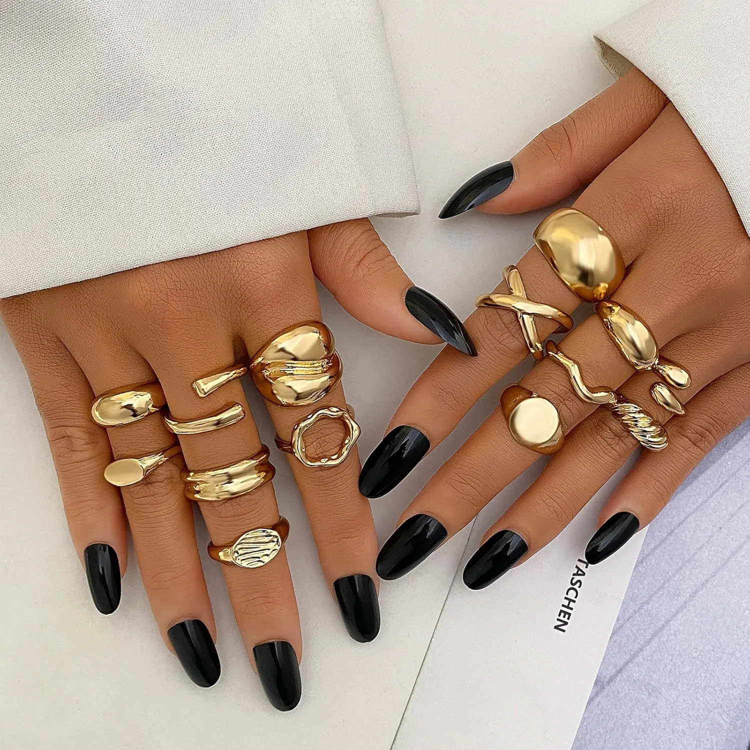 IFKM Gold Chunky Rings Set for Women 14k Gold Plated Thick Dome Stackable Open Rings Trendy Dainty Minimalist Jewelry Gifts