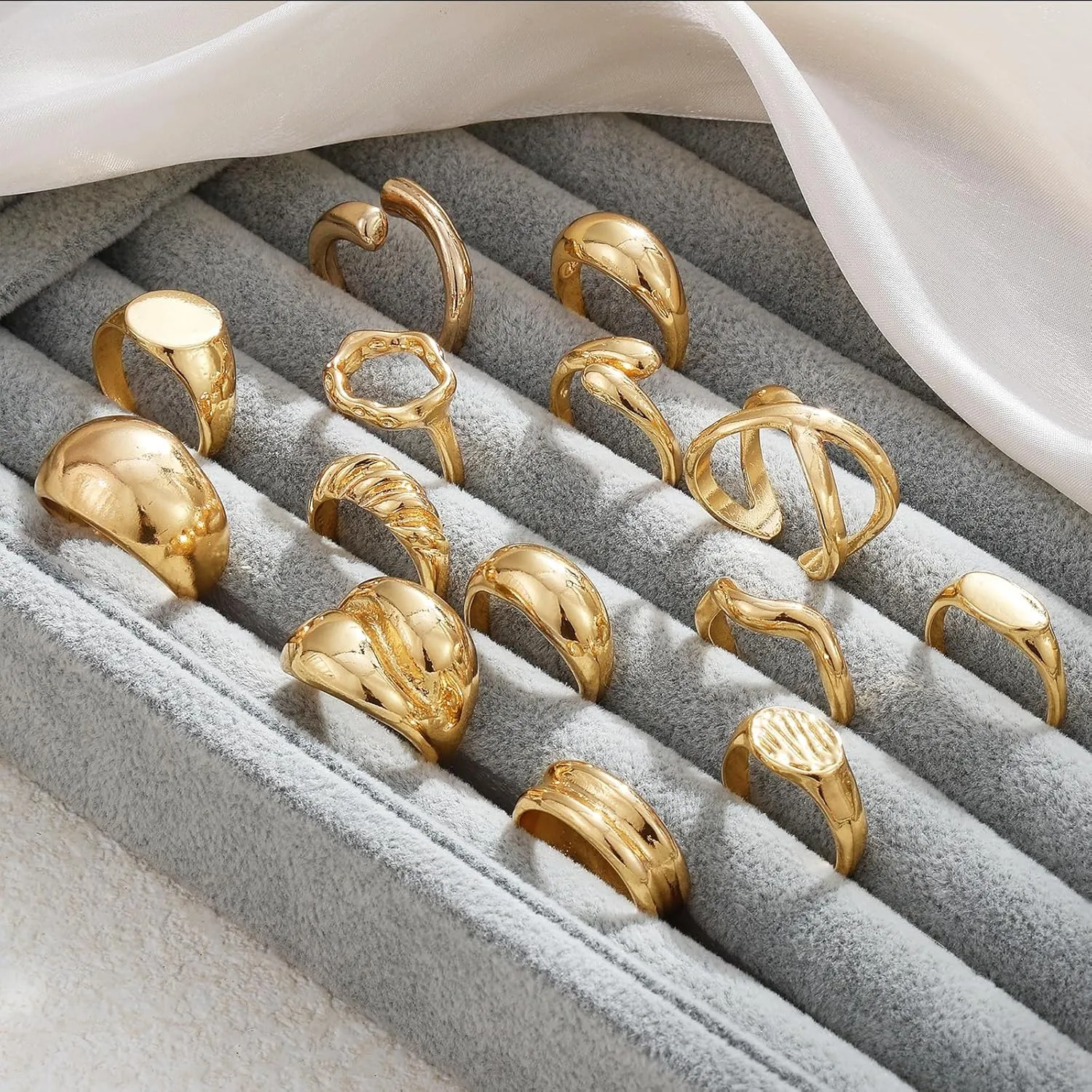 IFKM Gold Chunky Rings Set for Women 14k Gold Plated Thick Dome Stackable Open Rings Trendy Dainty Minimalist Jewelry Gifts
