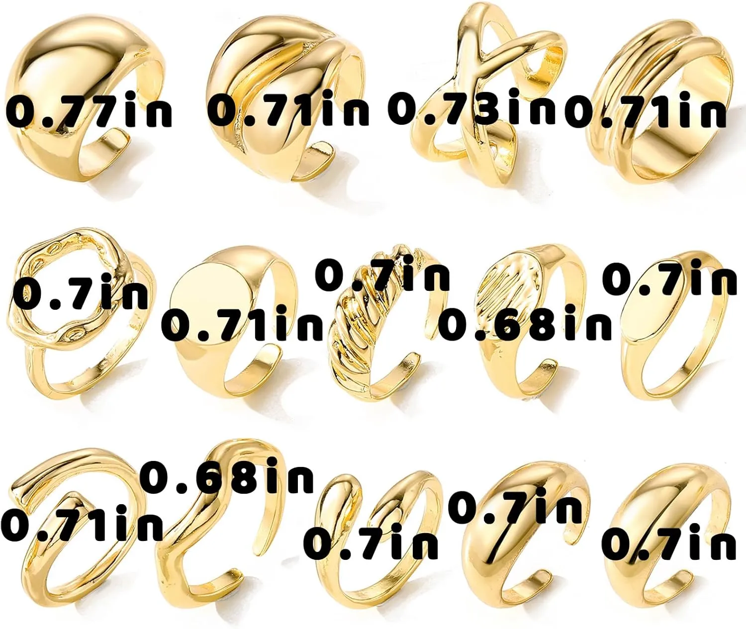 IFKM Gold Chunky Rings Set for Women 14k Gold Plated Thick Dome Stackable Open Rings Trendy Dainty Minimalist Jewelry Gifts