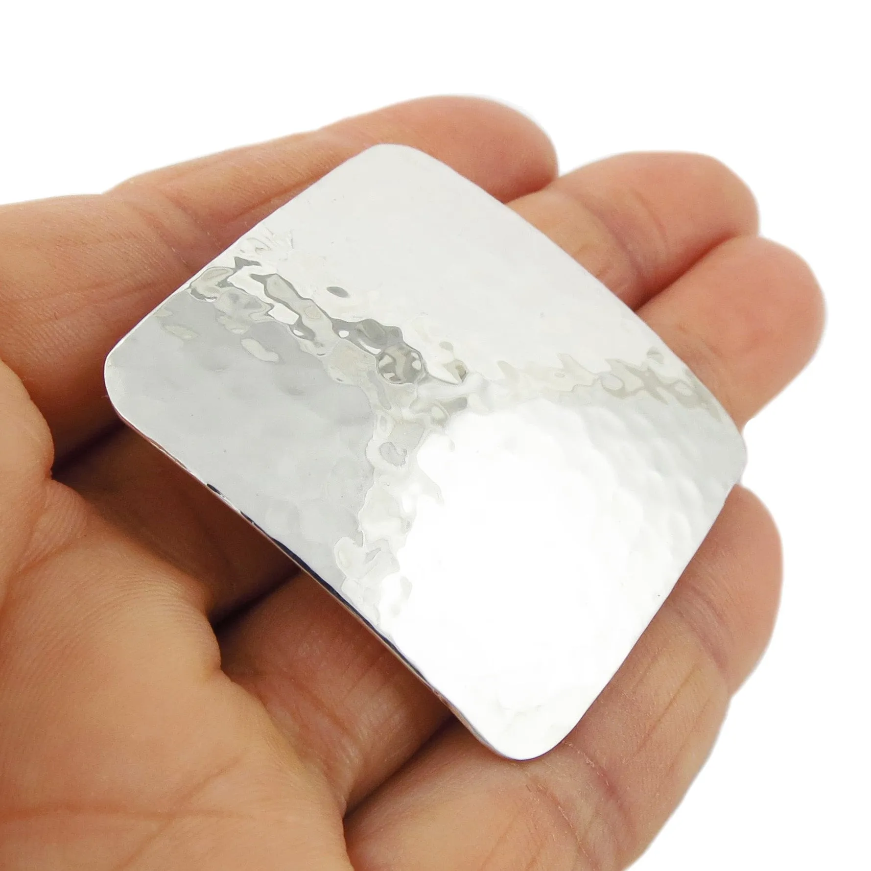 Large Silver Square Hammered Pendant Necklace