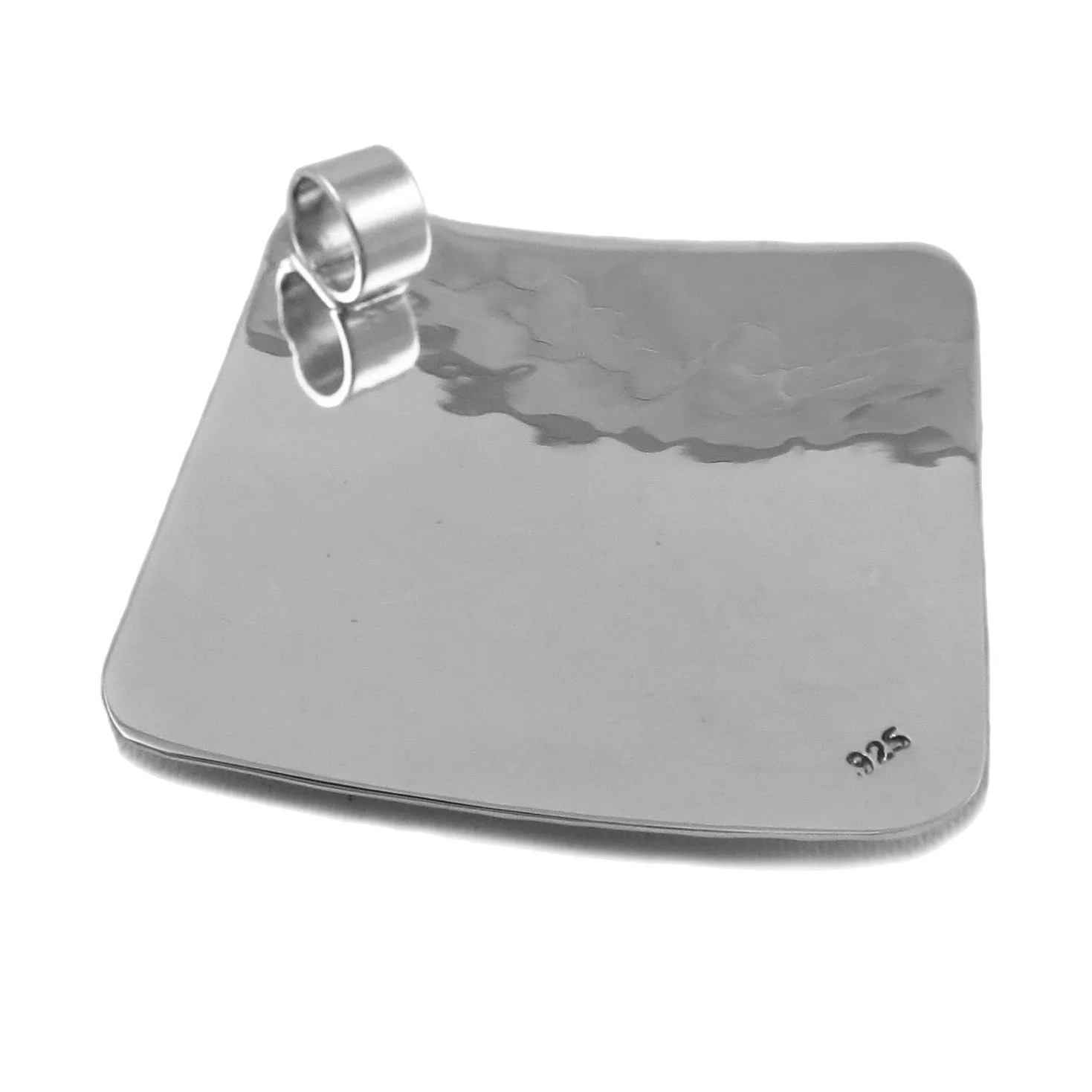 Large Silver Square Hammered Pendant Necklace