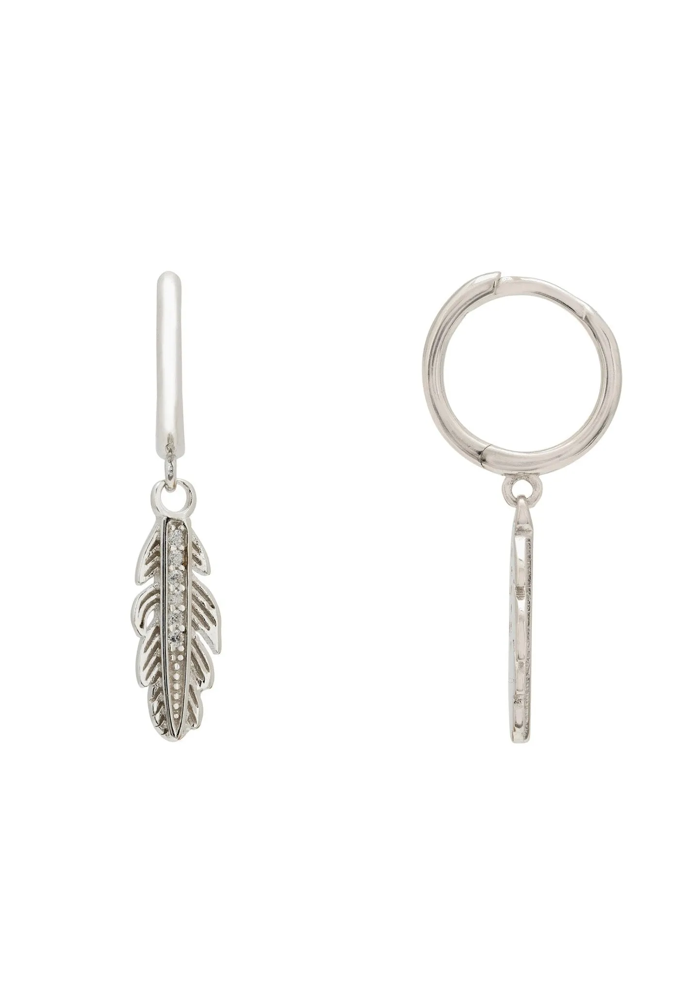 Lucky Feather Huggie Hoop Earrings Silver