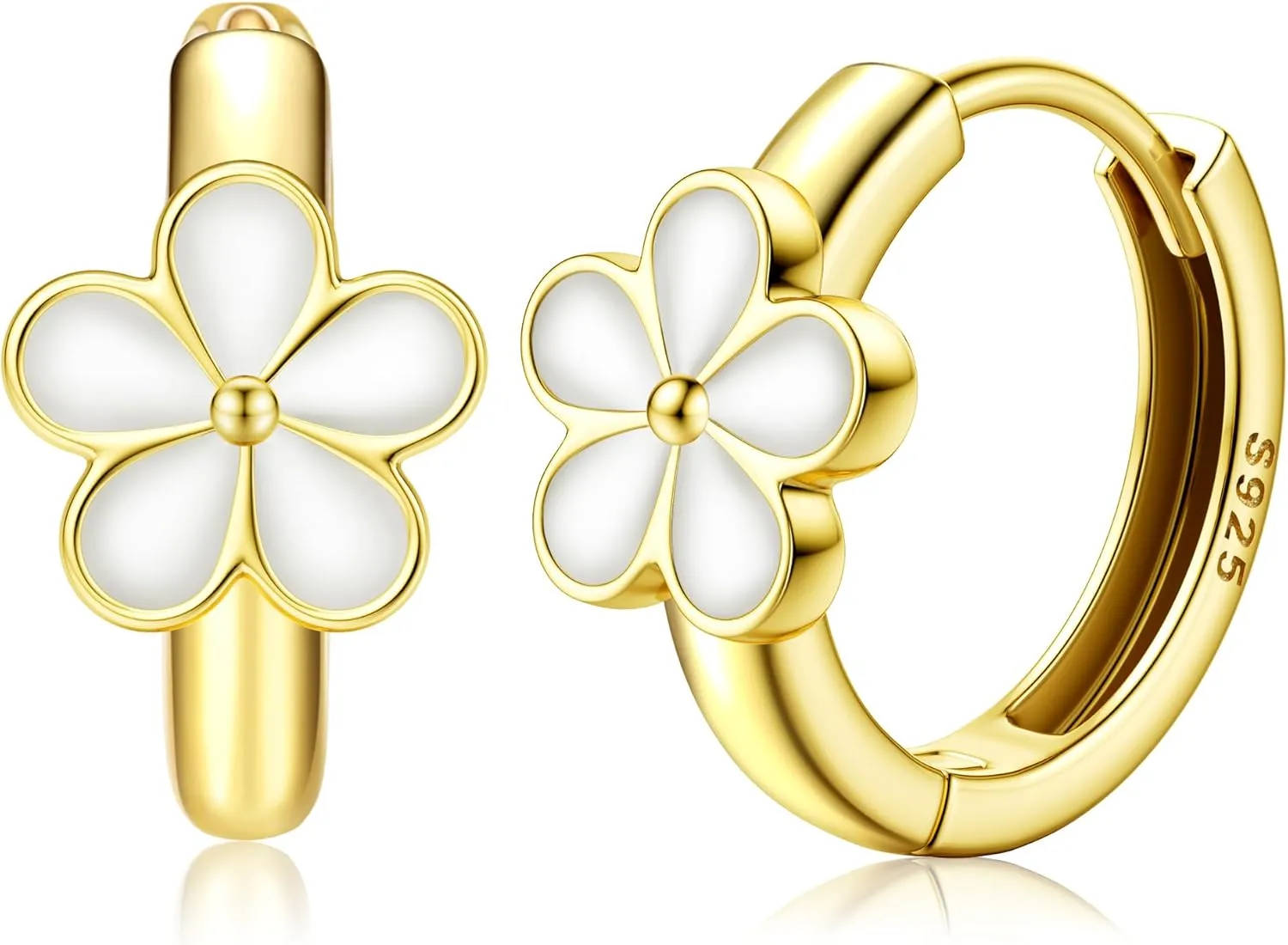 MILACOLATO 925 Sterling Silver Small Hoop Earrings Toddler 18K Gold Plated Huggie Hoop Earrings Daisy Flower Hoop Earrings for Women Hypoallergenic Earrings for Sensitive Ears