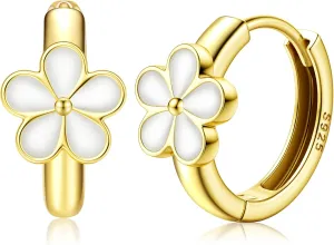 MILACOLATO 925 Sterling Silver Small Hoop Earrings Toddler 18K Gold Plated Huggie Hoop Earrings Daisy Flower Hoop Earrings for Women Hypoallergenic Earrings for Sensitive Ears