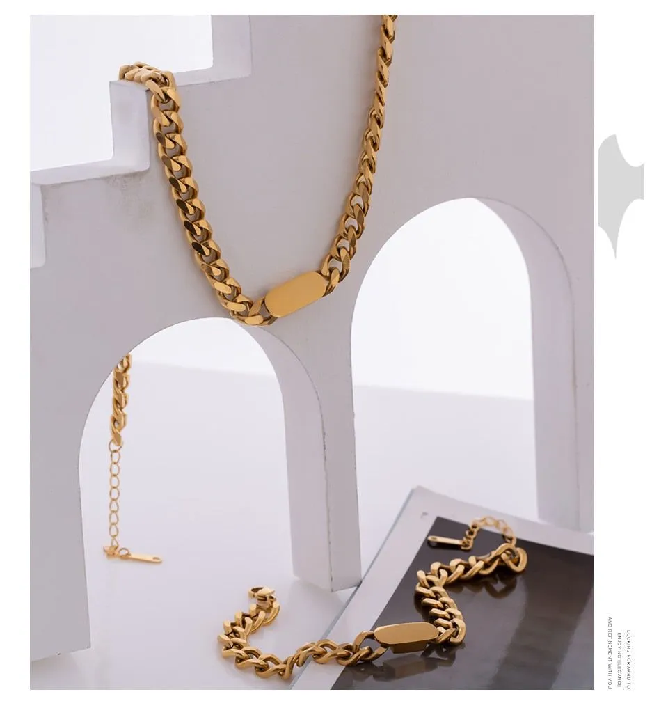 Necklace Bracelet Charm Jewelry Gold Chain Stainless Steel Charm Texture Collar YOS0337