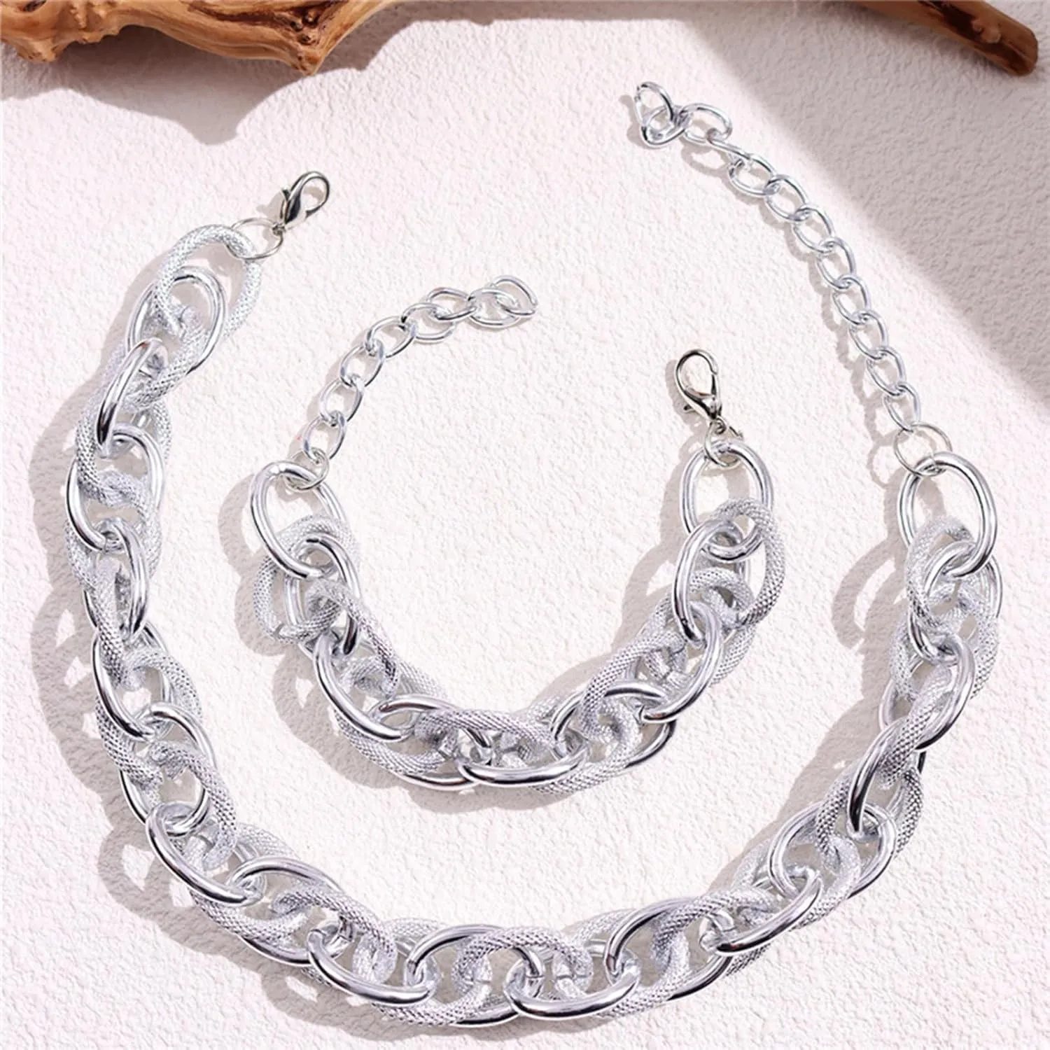 Otxas 14K Gold Chunky Necklace and Bracelets Set Gold Statement Necklace for Women Silver Chunky Necklace Fashion Punk Necklaces Cuban Chain Hip-hop Jewelry for