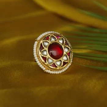 Silver 92.5 Thapa Jadau Ring