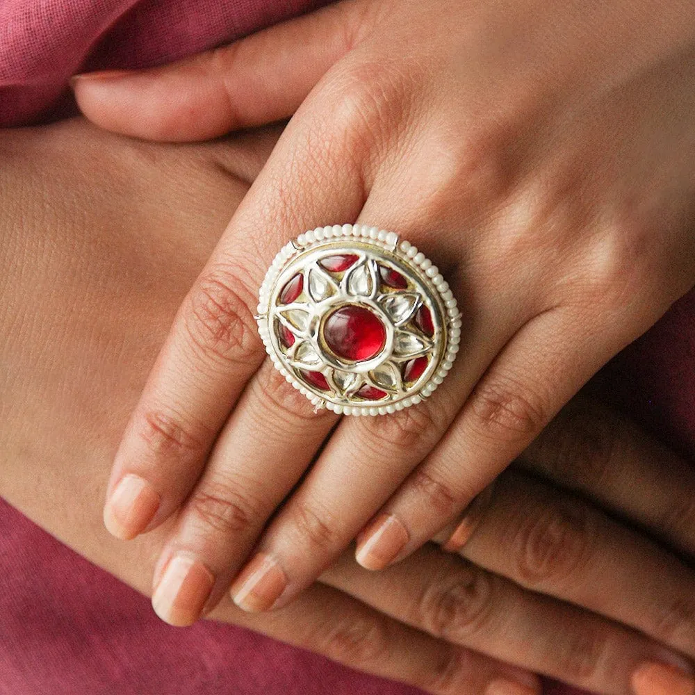 Silver 92.5 Thapa Jadau Ring