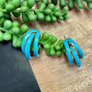 Teal Enamel 3 Hoop Earring