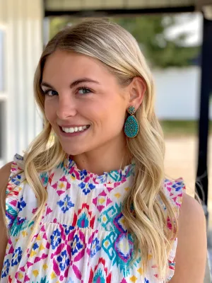 Turquoise Beaded Teardrop Earring